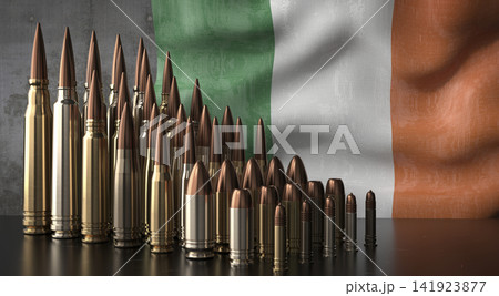 Ireland - various projectiles and national flag - 3D illustration Ireland - various projectiles and national flag - 3D illustration 141923877