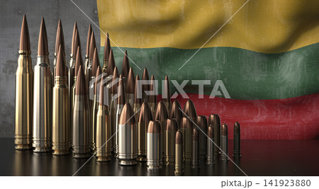 Lithuania - various projectiles and national flag - 3D illustration Lithuania - various projectiles and national flag - 3D illustration 141923880