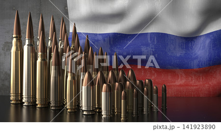 Russia - various projectiles and national flag - 3D illustration Russia - various projectiles and national flag - 3D illustration 141923890
