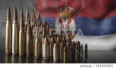 Serbia - various projectiles and national flag - 3D illustration Serbia - various projectiles and national flag - 3D illustration 141923891