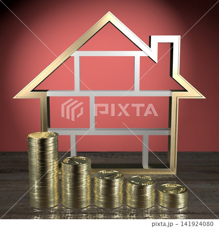 House shape, money - real estate concept - 3D rendering House shape, money - real estate concept - 3D rendering 141924080