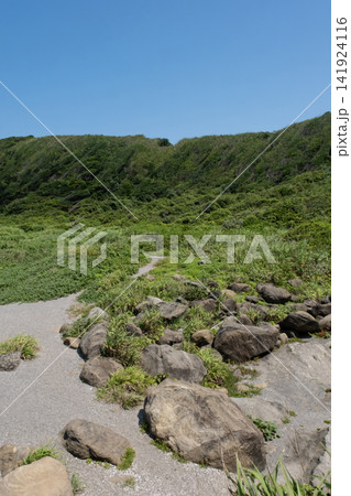 青い空と緑の草原が続く城ヶ島海岸の岬の風景 青い空と緑の草原が続く城ヶ島海岸の岬の風景 141924116