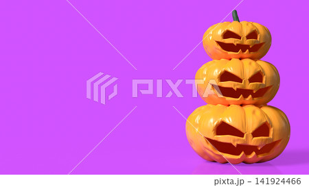 Stacked Spooky Jack O Lantern Pumpkins on Vibrant Pink Background 3d render. Stacked Spooky Jack O Lantern Pumpkins on Vibrant Pink Background 3d render. 141924466
