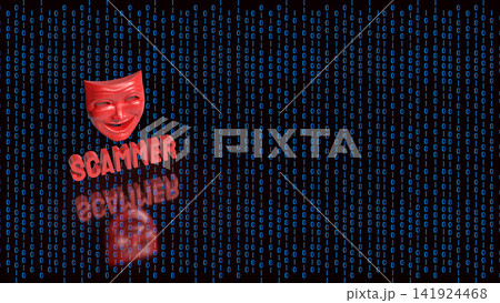 Digital Scammer Mask Hidden Inside Binary Code 3d render. Digital Scammer Mask Hidden Inside Binary Code 3d render. 141924468