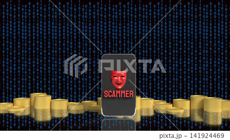 Mobile Phone Scammer Stealing Money Through Online Fraud 3d render. Mobile Phone Scammer Stealing Money Through Online Fraud 3d render. 141924469