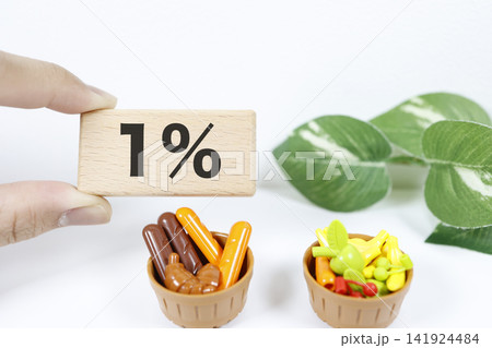 食料品の消費税率1%減税。おもちゃの食べ物とバスケット 食料品の消費税率1%減税。おもちゃの食べ物とバスケット 141924484