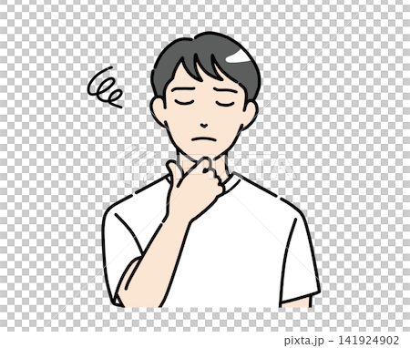 一幅插圖,描繪了一位身著便服的年輕男子,他低著頭,神情憂慮。 一幅插圖,描繪了一位身著便服的年輕男子,他低著頭,神情憂慮。 141924902