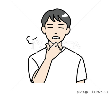 目を閉じてため息をつく普段着姿の若い男性のイラスト素材 目を閉じてため息をつく普段着姿の若い男性のイラスト素材 141924904