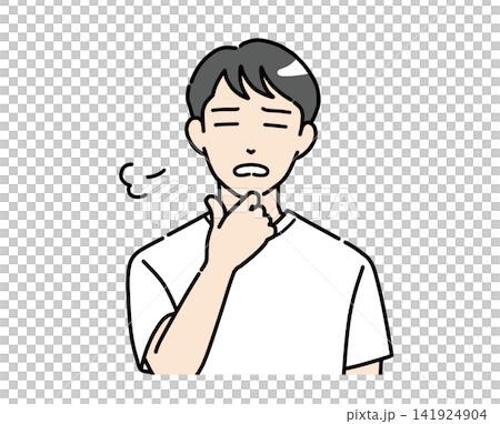 一幅插圖,描繪了一位身著便服的年輕男子閉著眼睛嘆氣。 一幅插圖,描繪了一位身著便服的年輕男子閉著眼睛嘆氣。 141924904
