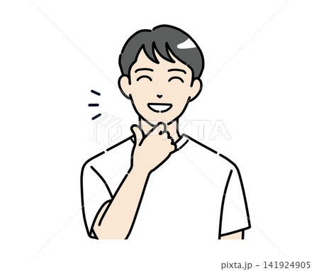 笑顔で納得する普段着姿の若い男性のイラスト素材 笑顔で納得する普段着姿の若い男性のイラスト素材 141924905