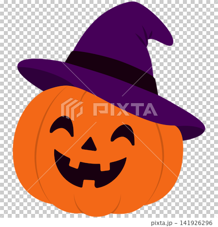 Cute Halloween Pumpkin Wearing Purple Witch Hat Autumn Illustration Cute Halloween Pumpkin Wearing Purple Witch Hat Autumn Illustration 141926296