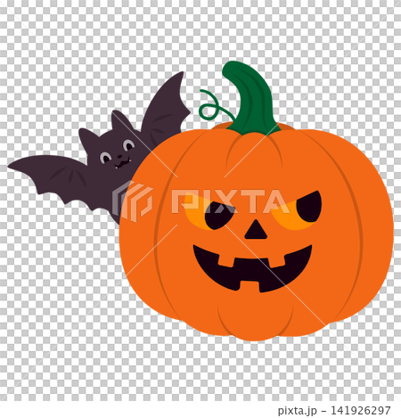 Halloween Pumpkin with Bat Cartoon Illustration Halloween Pumpkin with Bat Cartoon Illustration 141926297