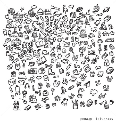 set of drawing objects used for decoration illustration vector sketch with black lines 141927335