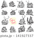 set of wooden cabin illustration drawing vector isolated on white background 141927337