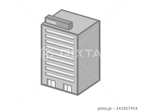 沢山のお金を扱う銀行のビルのイラスト 141927454
