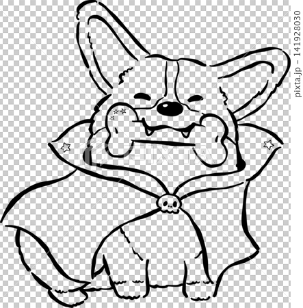 Cute Halloween Corgi Outline Vampire Costume Hand Drawn Whimsical Illustration Cute Halloween Corgi Outline Vampire Costume Hand Drawn Whimsical Illustration 141928030
