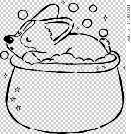 Cute Halloween Corgi Outline in Bubble Cauldron Costume Hand Drawn Whimsical Illustration Cute Halloween Corgi Outline in Bubble Cauldron Costume Hand Drawn Whimsical Illustration 141928031