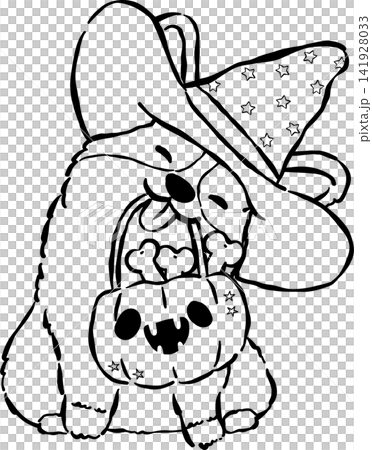 Cute Halloween Corgi Outline Witch with Trick or Treat Basket Hand Drawn Whimsical Illustration Cute Halloween Corgi Outline Witch with Trick or Treat Basket Hand Drawn Whimsical Illustration 141928033