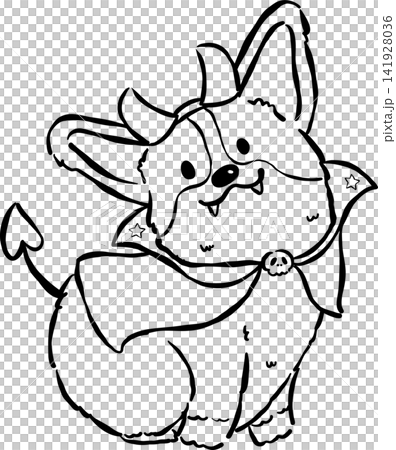 Cute Halloween Corgi Outline Little Devil Hand Drawn Whimsical Illustration Cute Halloween Corgi Outline Little Devil Hand Drawn Whimsical Illustration 141928036