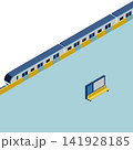ホームドア付き駅ホームに停車する電車のアイソメトリックイラスト。 141928185