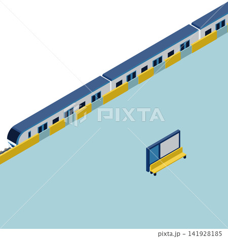 ホームドア付き駅ホームに停車する電車のアイソメトリックイラスト。 ホームドア付き駅ホームに停車する電車のアイソメトリックイラスト。 141928185