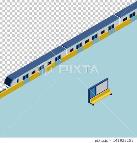 ホームドア付き駅ホームに停車する電車のアイソメトリックイラスト。 ホームドア付き駅ホームに停車する電車のアイソメトリックイラスト。 141928185