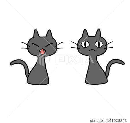 2匹のシンプルな黒猫のイラストセット 2匹のシンプルな黒猫のイラストセット 141928248