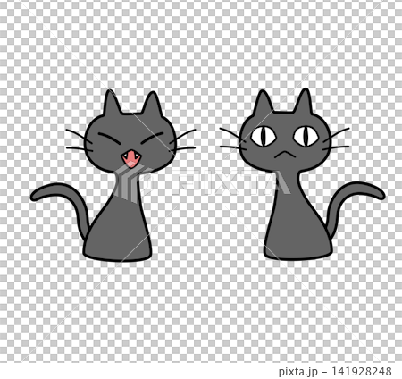 2匹のシンプルな黒猫のイラストセット 2匹のシンプルな黒猫のイラストセット 141928248