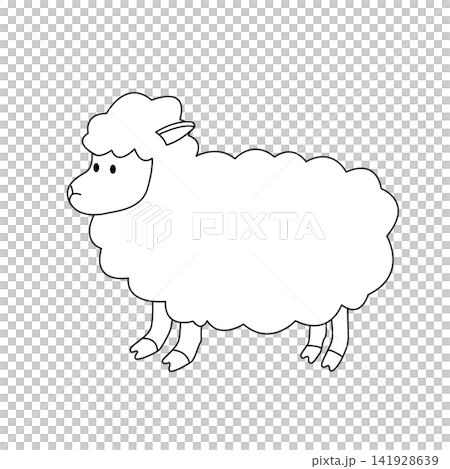 Cute sheep character and black and white line drawing Cute sheep character and black and white line drawing 141928639