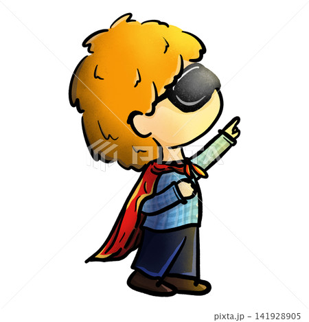 Little boy in superhero cloak pointing upwards cartoon illustration Little boy in superhero cloak pointing upwards cartoon illustration 141928905