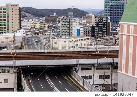 岡山市街地の街並みと鉄道インフラ 岡山駅近くの風景 俯瞰 岡山市街地の街並みと鉄道インフラ 岡山駅近くの風景 俯瞰 141929347