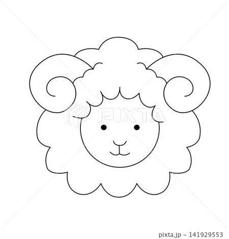 かわいい羊の顔のキャラクターと白黒の線画 141929553