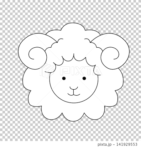 かわいい羊の顔のキャラクターと白黒の線画 141929553