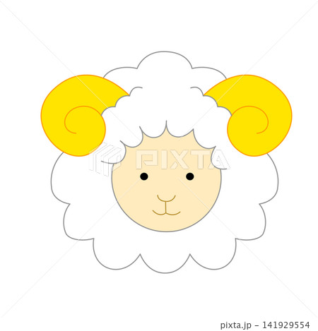 かわいい羊の顔のキャラクターと主線のないデザイン かわいい羊の顔のキャラクターと主線のないデザイン 141929554