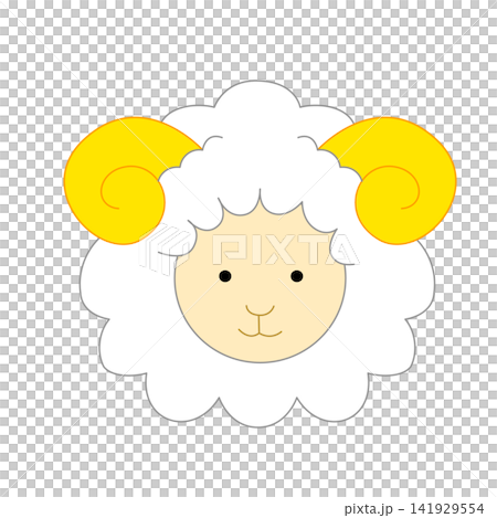 かわいい羊の顔のキャラクターと主線のないデザイン かわいい羊の顔のキャラクターと主線のないデザイン 141929554