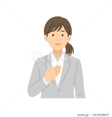 胸を当てる,スーツ女性,フラットイラスト 141929607