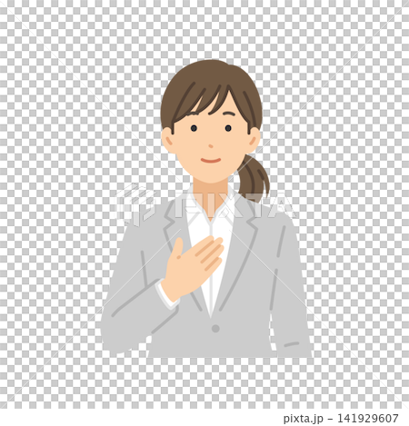 胸を当てる,スーツ女性,フラットイラスト 141929607
