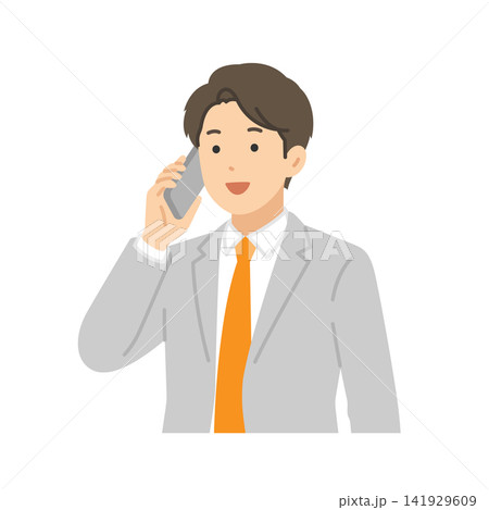 スマホで通話,スーツ男性,フラットイラスト スマホで通話,スーツ男性,フラットイラスト 141929609