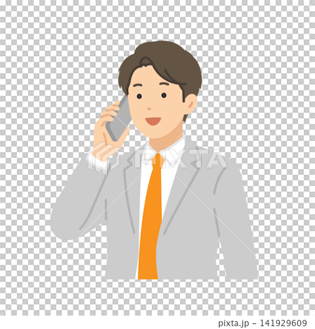 スマホで通話,スーツ男性,フラットイラスト スマホで通話,スーツ男性,フラットイラスト 141929609