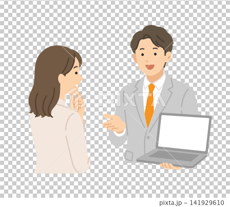 Showing documents, man in suit, flat illustration Showing documents, man in suit, flat illustration 141929610