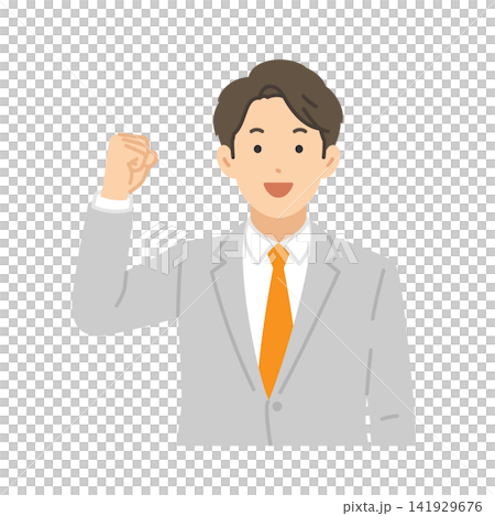 Man in a suit making a victory pose, flat illustration Man in a suit making a victory pose, flat illustration 141929676