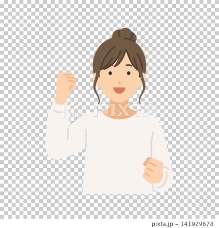 Woman in casual clothes making a victory pose, flat illustration Woman in casual clothes making a victory pose, flat illustration 141929678