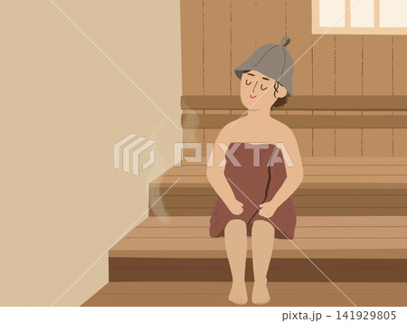 サウナでリラックスする女性 141929805
