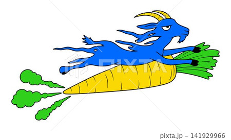 Blue Goat Riding a Carrot Rocket Blue Goat Riding a Carrot Rocket 141929966
