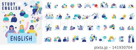 英会話を勉強する人々のイラストセット 英会話を勉強する人々のイラストセット 141930704