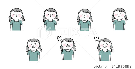 女の子の喜びから怒りまでのいろいろな表情イラストセット 女の子の喜びから怒りまでのいろいろな表情イラストセット 141930898