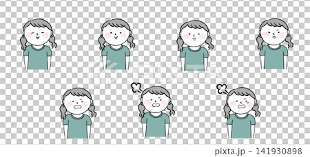 A set of illustrations showing various facial expressions of a girl, from joy to anger. A set of illustrations showing various facial expressions of a girl, from joy to anger. 141930898