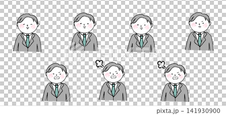 A set of illustrations depicting a man in a suit with various facial expressions ranging from joy to anger. A set of illustrations depicting a man in a suit with various facial expressions ranging from joy to anger. 141930900