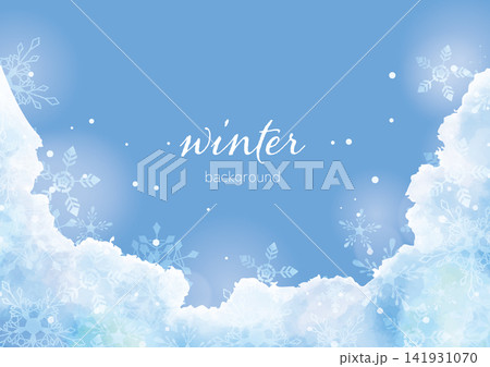 水彩の雪の結晶が美しい冬背景フレーム 水彩の雪の結晶が美しい冬背景フレーム 141931070