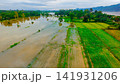 Severe environmental climate crisis causes destructive river overflow that completely submerged agricultural paddy fields and ruined seasonal food crops 141931206